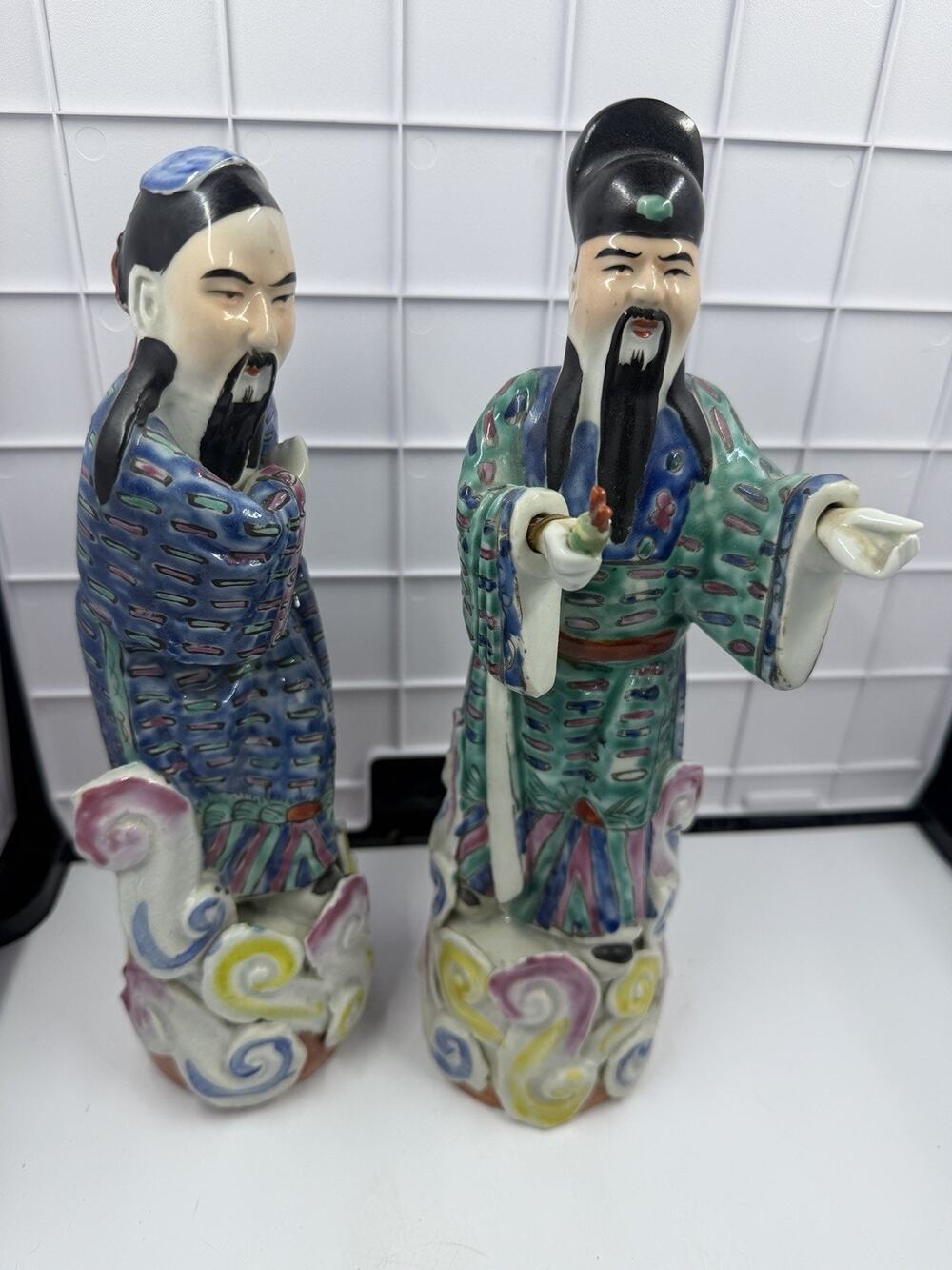 Antique Pair Chinese Export Porcelain Famille Rose Male Immortal Figurines